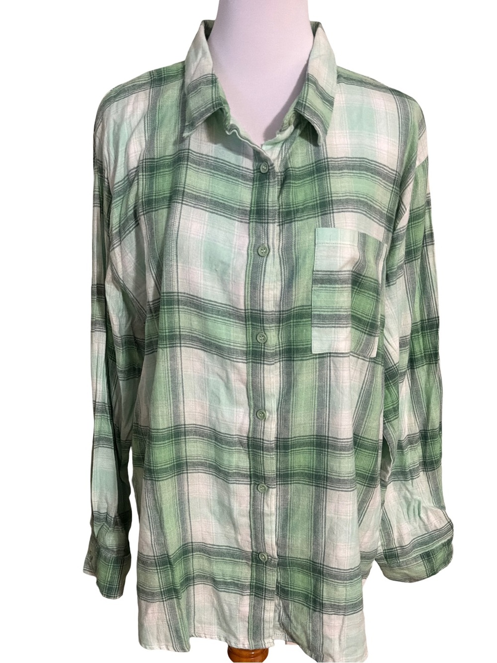 Cotton On Green White Plaid Button Down Shirt Large